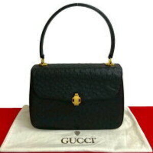GUCCI GG logo ostrich leather handbag black bag